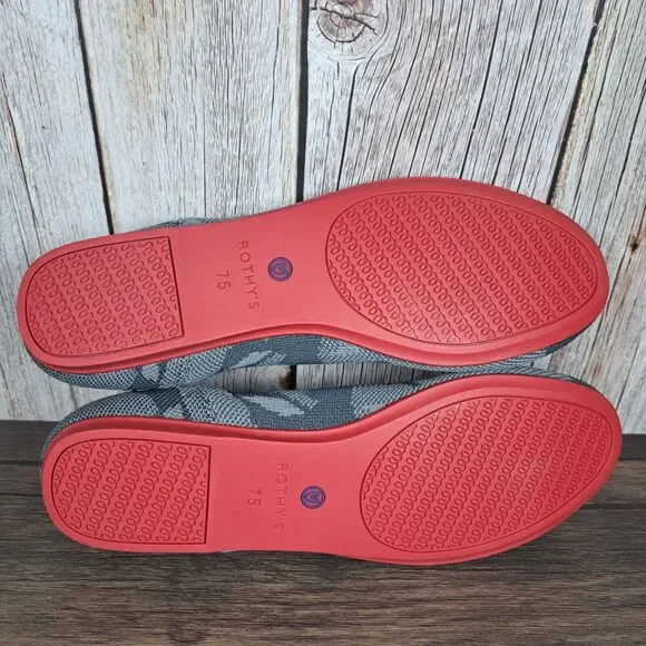 Rothy’s The Round Toe Retired Gray Camo Ballet Flats Women's Sz 7.5 Red Bottoms - Picture 10 of 10